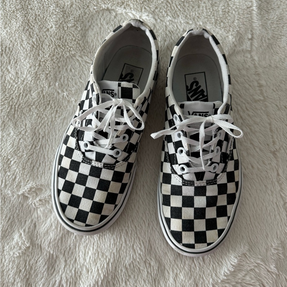 Vans original canvas lace up low-top checkered black and white sneakers - Picture 3 of 11
